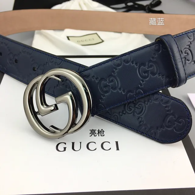 Gucci Ophidia Embossed GG Monogram Navy Leather Belt 5