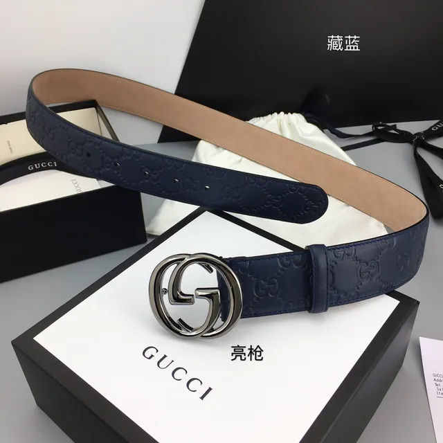 Gucci Ophidia Embossed GG Monogram Navy Leather Belt 6
