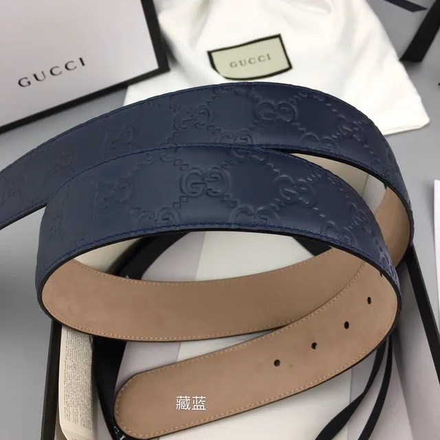 Gucci Ophidia Embossed GG Monogram Navy Leather Belt 7