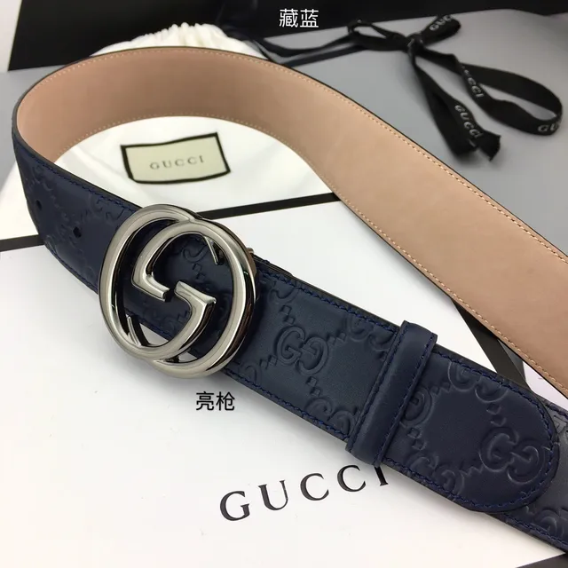 Gucci Ophidia Embossed GG Monogram Navy Leather Belt 9