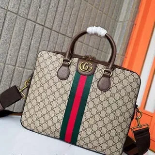 Gucci Ophidia GG Beige Brown Monogram Canvas Web Stripe Boston Bag