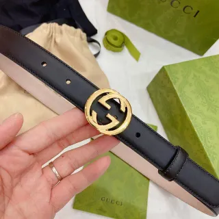 Gucci Ophidia GG Black Gold Interlocking G Buckle Smooth Leather Belt
