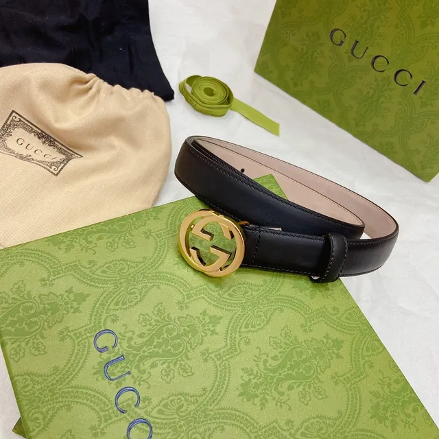 Gucci Ophidia GG أسود ذهبي Interlocking G إبزيم حزام جلد ناعم 7