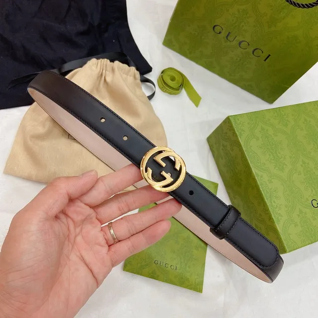 Gucci Ophidia GG أسود ذهبي Interlocking G إبزيم حزام جلد ناعم 8