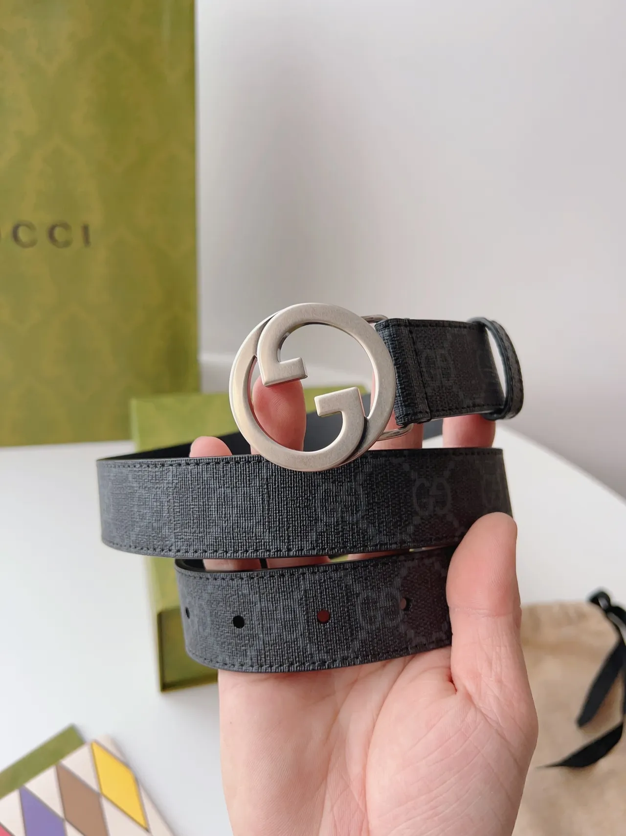 Gucci Ophidia Interlocking G Monogram चमड़े की बेल्ट 4