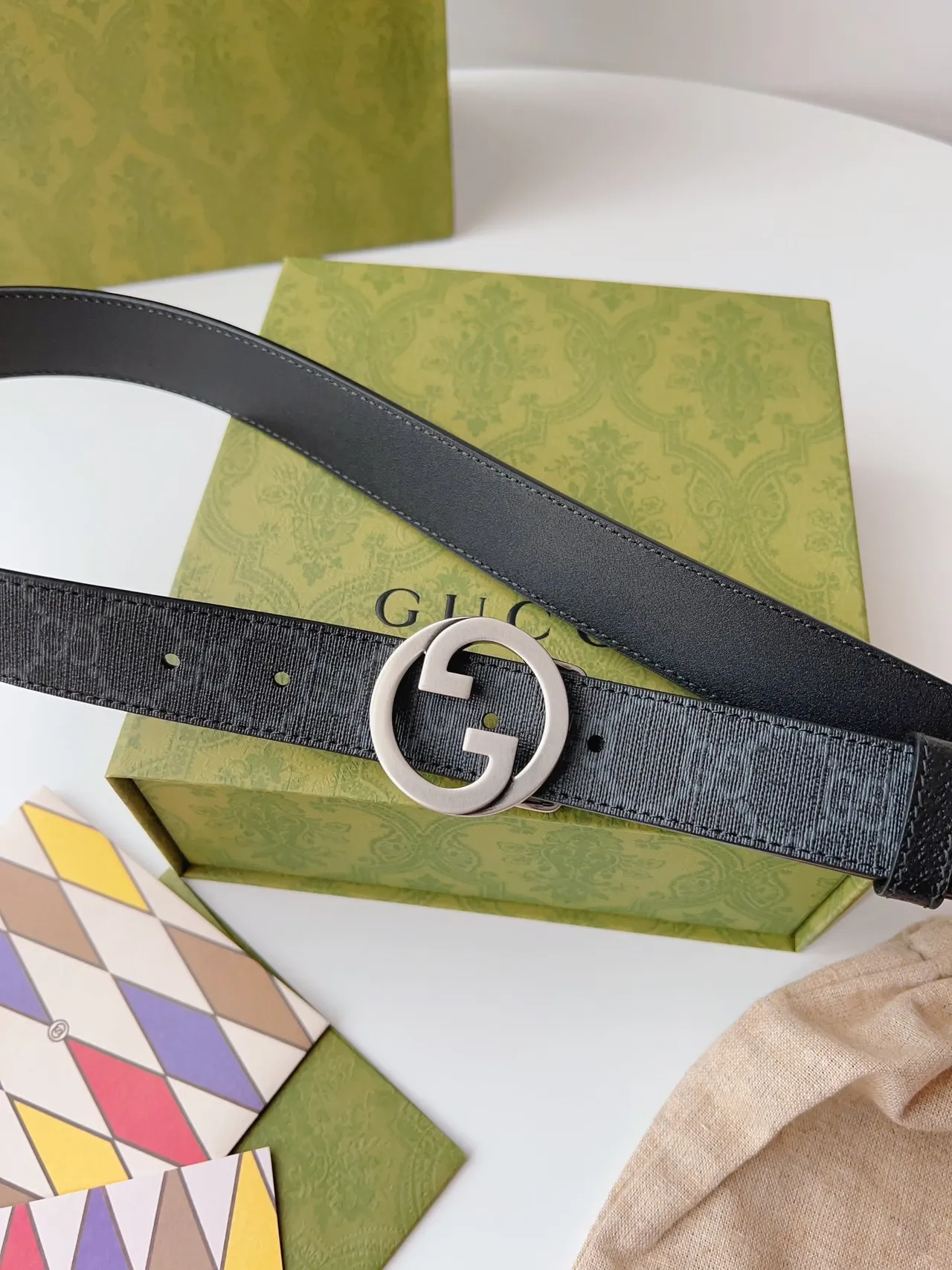 Gucci Ophidia Interlocking G Monogram चमड़े की बेल्ट 7