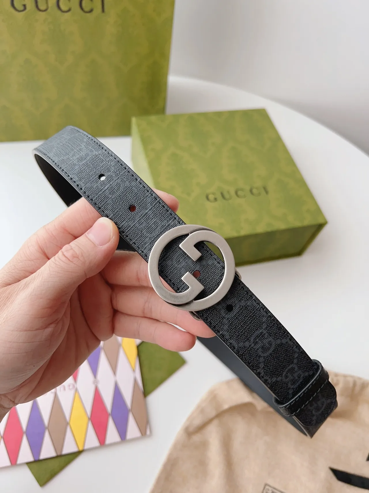 Gucci Ophidia Interlocking G Monogram चमड़े की बेल्ट 9