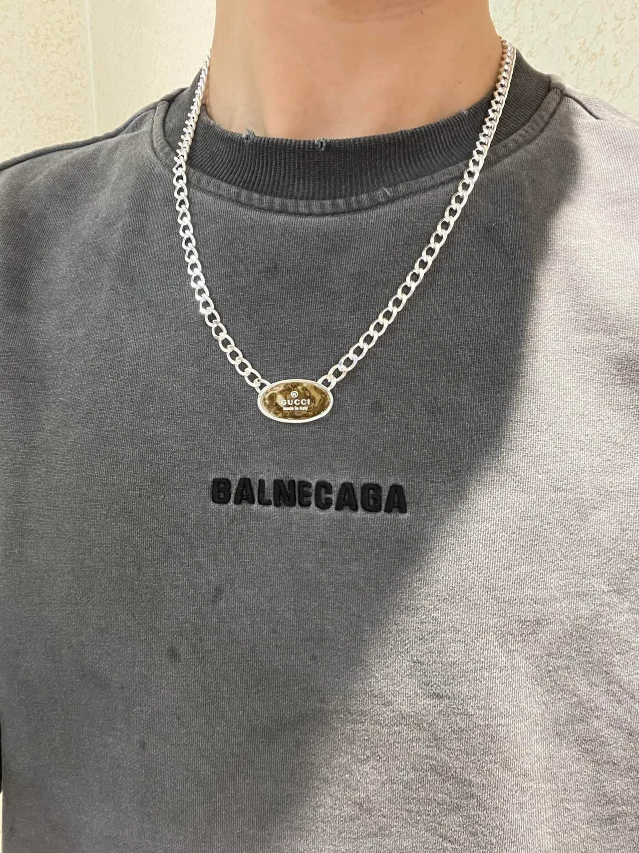 Gucci Oval ID Pendant Silver Curb Chain Necklace 2