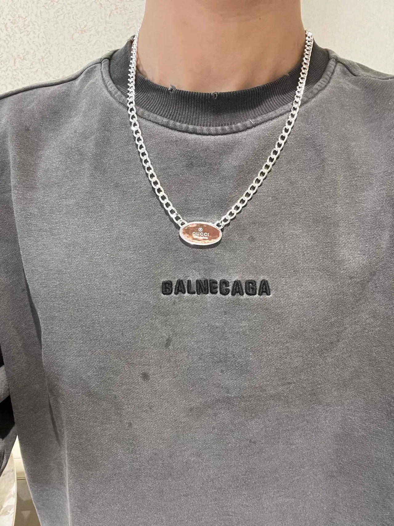 Gucci Oval ID Pendant Silver Curb Chain Necklace 5