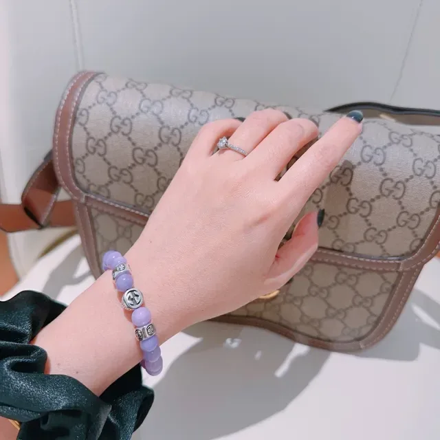 Gucci Purple Silver Beaded Lavender Stone Bracelet 2
