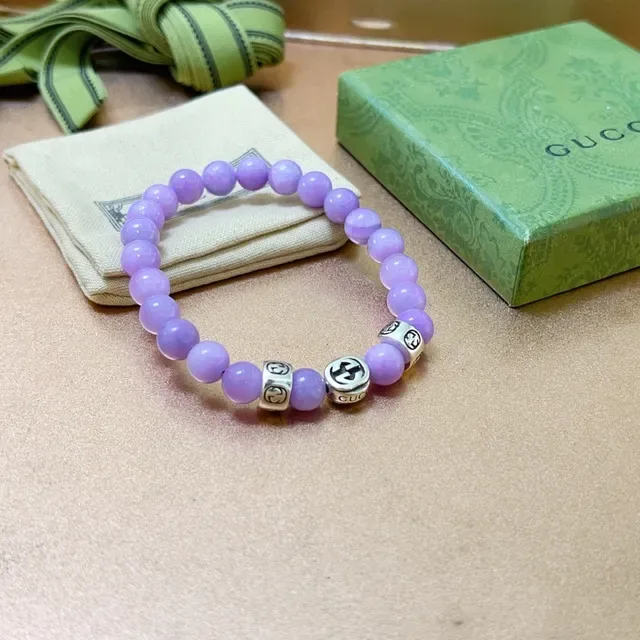 Gucci Purple Silver Beaded Lavender Stone Bracelet 3