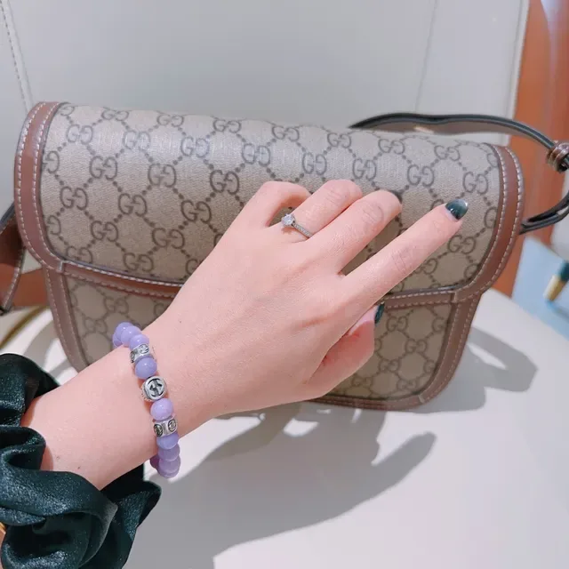 Gucci Purple Silver Beaded Lavender Stone Bracelet 5