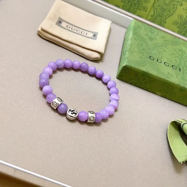 Gucci Purple Silver Beaded Lavender Stone Bracelet 6
