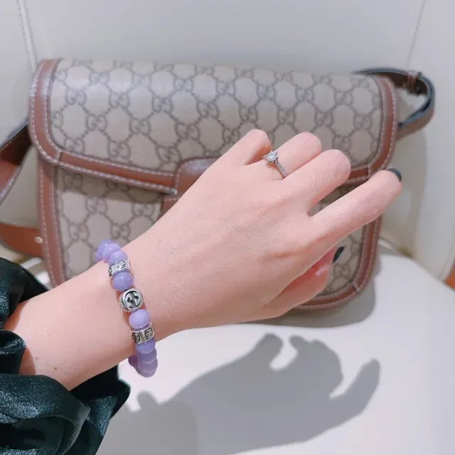 Gucci Purple Silver Beaded Lavender Stone Bracelet 7