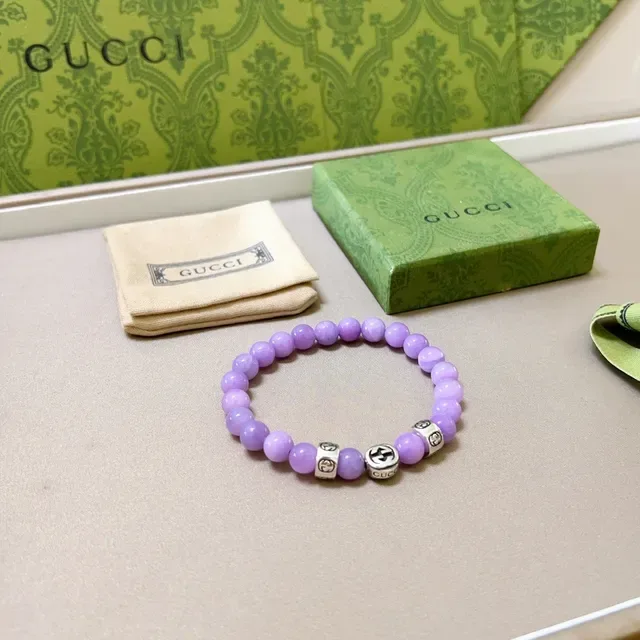 Gucci Purple Silver Beaded Lavender Stone Bracelet 9