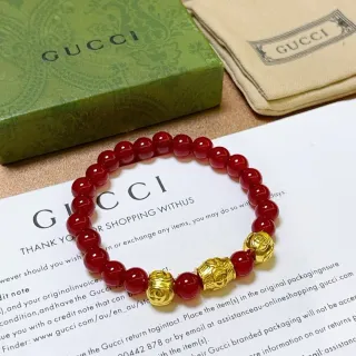 Gucci Red Gold Beaded Charms Bracelet