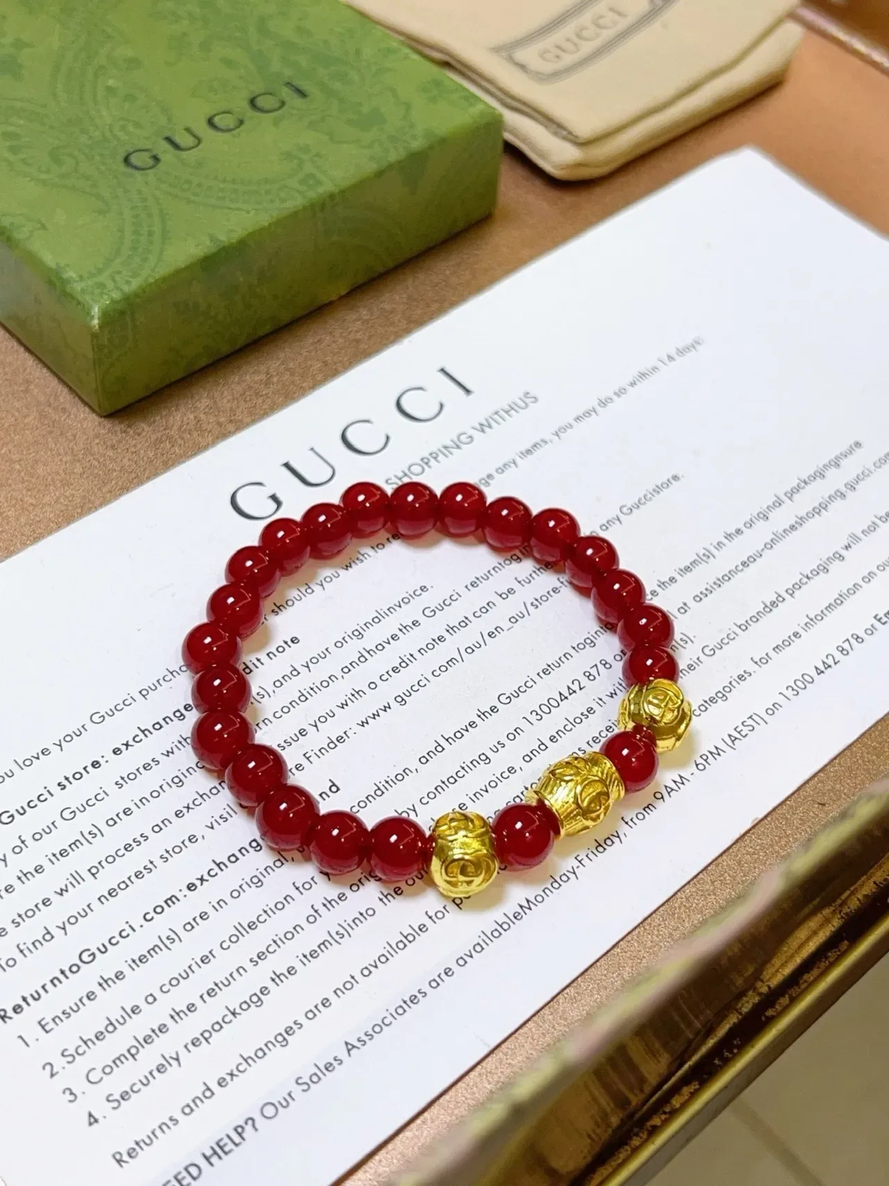 Gucci Red Gold Beaded Charms Bracelet 6