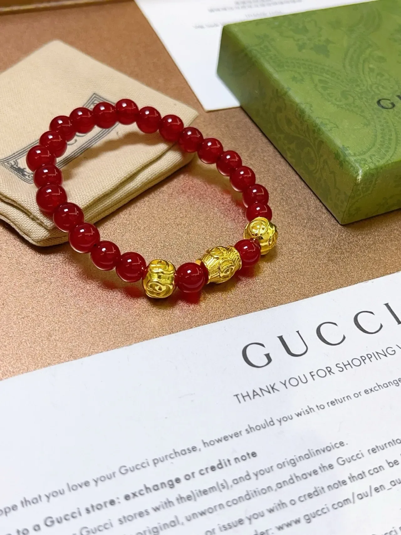 Gucci Red Gold Beaded Charms Bracelet 7