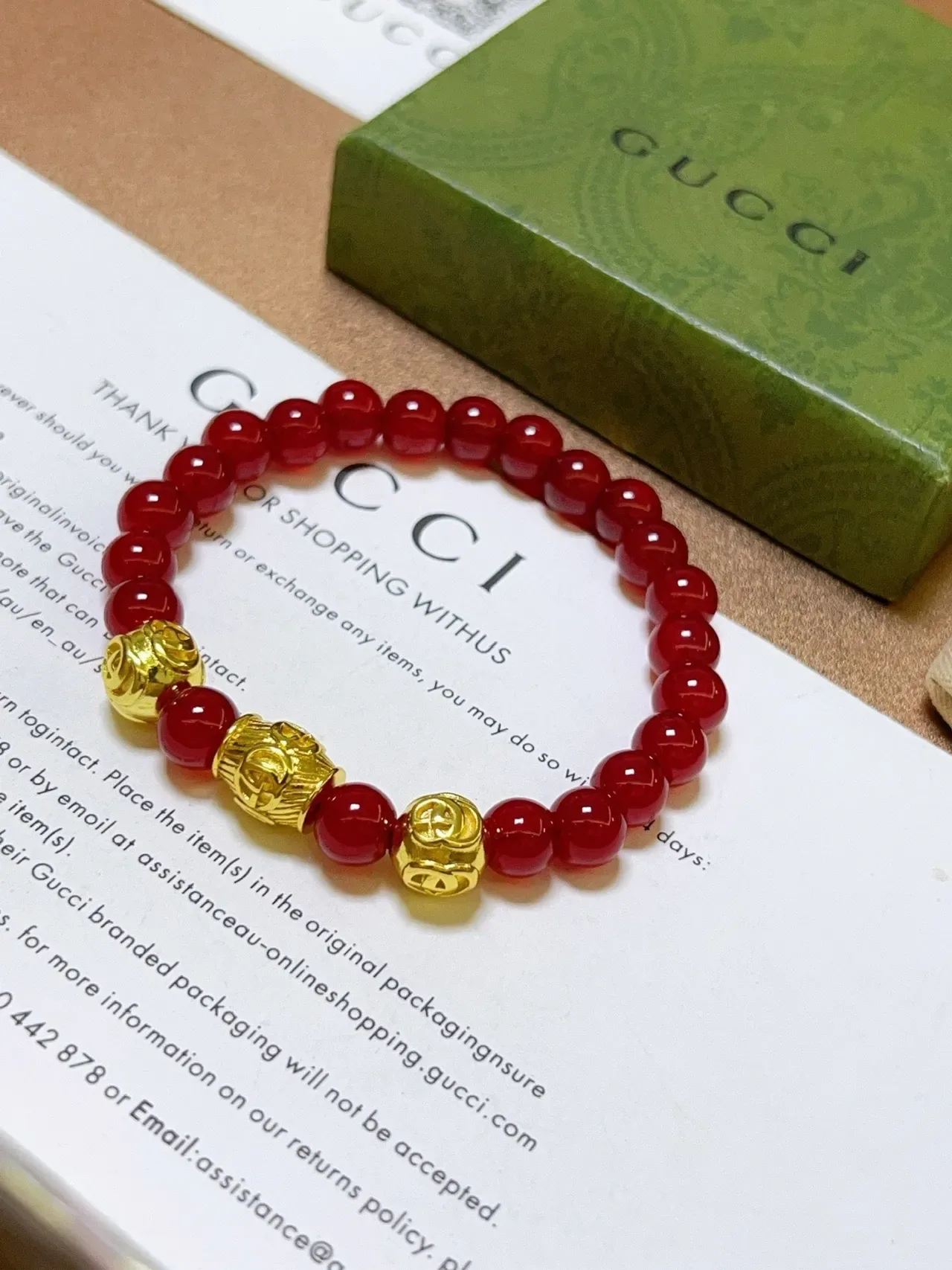 Gucci Red Gold Beaded Charms Bracelet 9