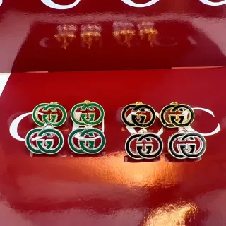 Gucci Red Green Enamel-Coated Interlocking GG Logo Earrings