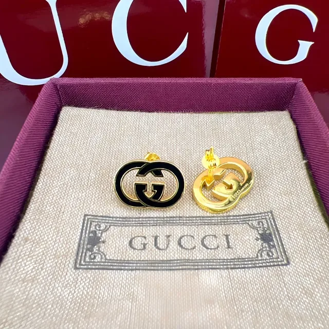 Gucci Boucles d'oreilles Interlocking GG Logo Émaillées Rouge et Vert 6