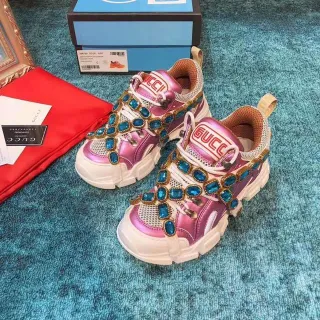 Gucci Rhyton Metallic Pink Rhinestone-Embellished Chunky Sneakers
