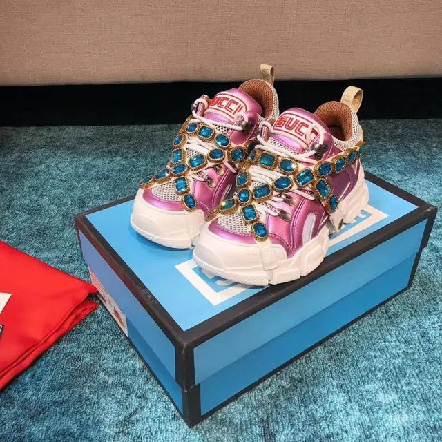 Gucci Rhyton Metallic Pink Rhinestone-Embellished Chunky Sneakers 2