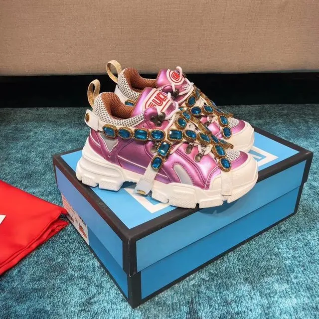 Gucci Rhyton Metallic Pink Rhinestone-Embellished Chunky Sneakers 3