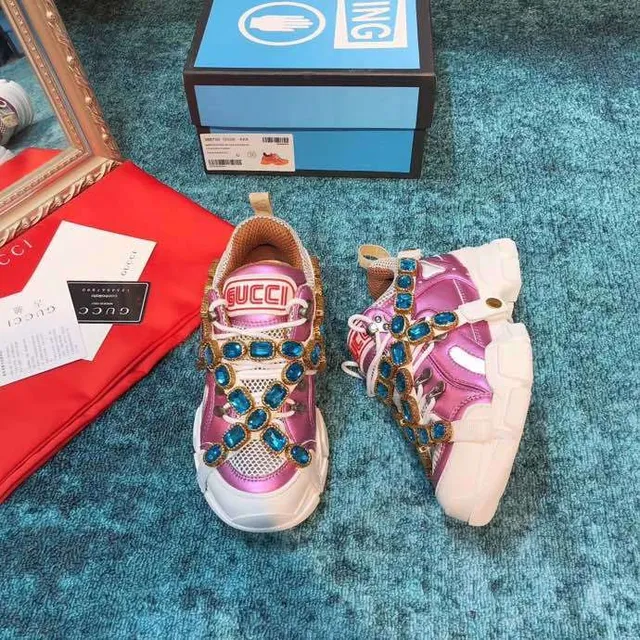 Gucci Rhyton Metallic Pink Rhinestone-Embellished Chunky Sneakers 4