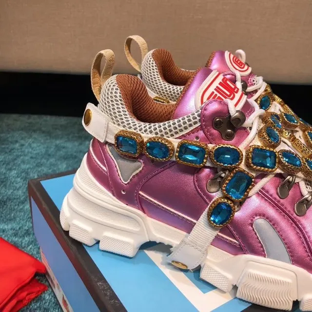 Gucci Rhyton Metallic Pink Rhinestone-Embellished Chunky Sneakers 5