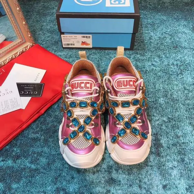 Gucci Rhyton Metallic Pink Rhinestone-Embellished Chunky Sneakers 7