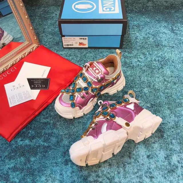 Gucci Rhyton Metallic Pink Rhinestone-Embellished Chunky Sneakers 8