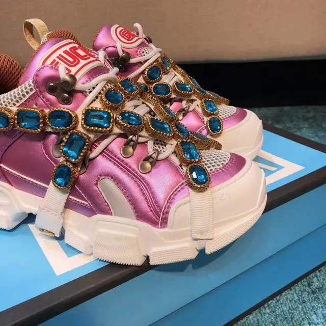 Gucci Rhyton Metallic Pink Rhinestone-Embellished Chunky Sneakers 9