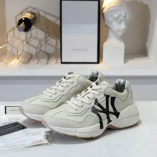 Gucci Screener Beige Black Chunky Sole Layered Leather Upper Lifestyle Sneakers