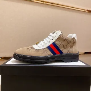 Gucci Screener Beige Canvas and Suede Web Stripe Lifestyle Sneaker