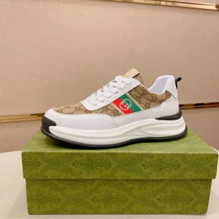 Gucci Screener Beige GG Canvas and White Leather Lifestyle Sneakers