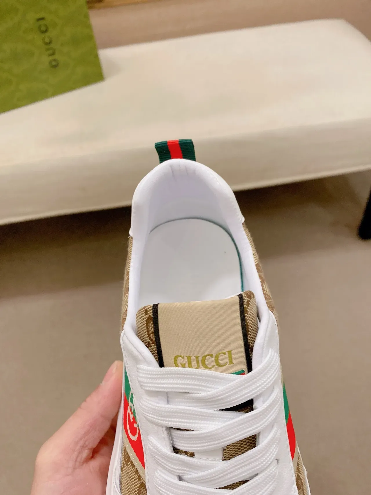 Gucci Screener Beige GG Canvas and White Leather Lifestyle Sneakers 6