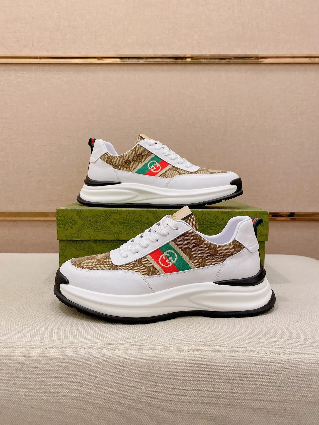 Gucci Screener Beige GG Canvas and White Leather Lifestyle Sneakers 7