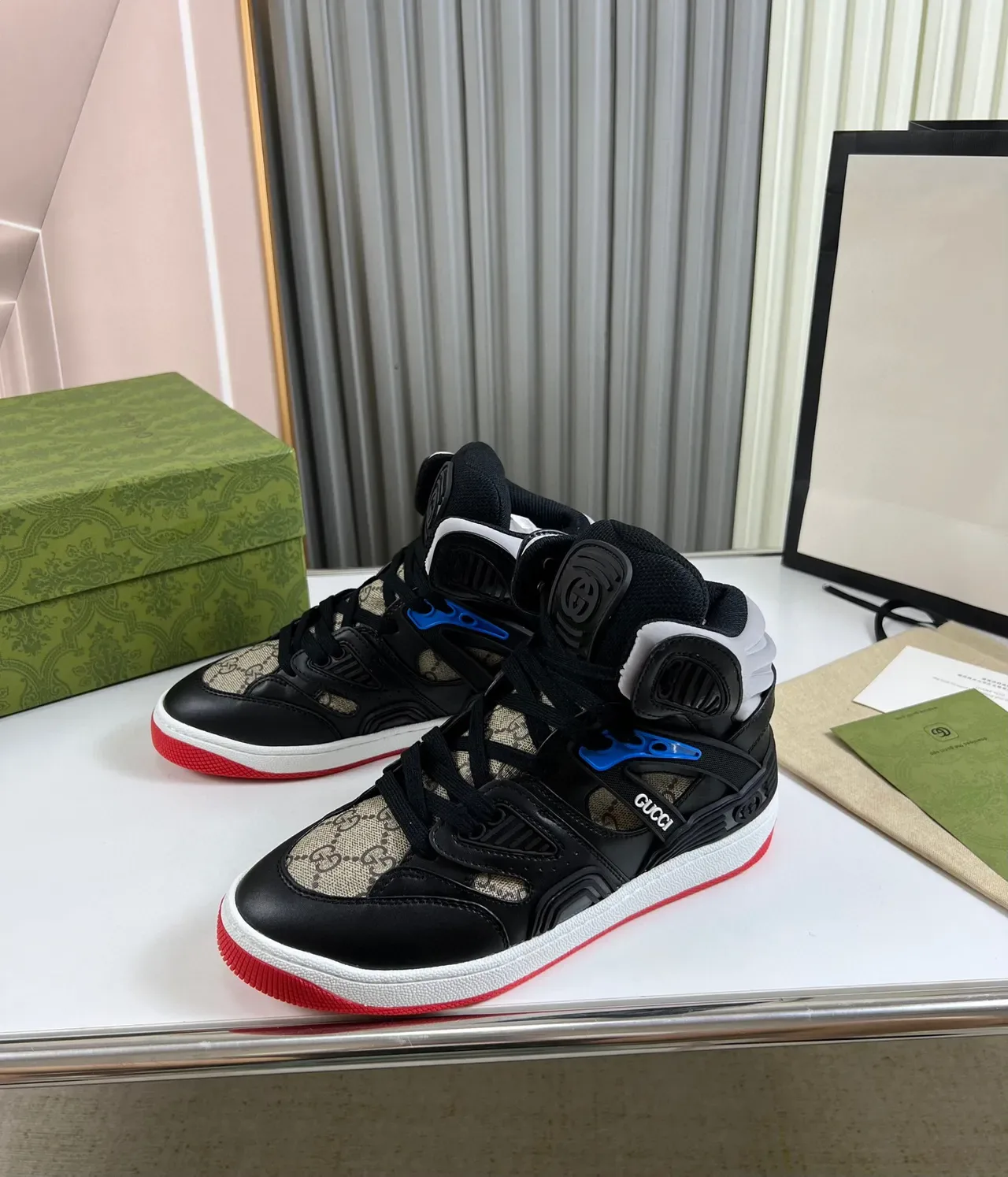 Gucci Screener Noir Beige GG Monogram Bleu accentué Lifestyle Sneakers 6