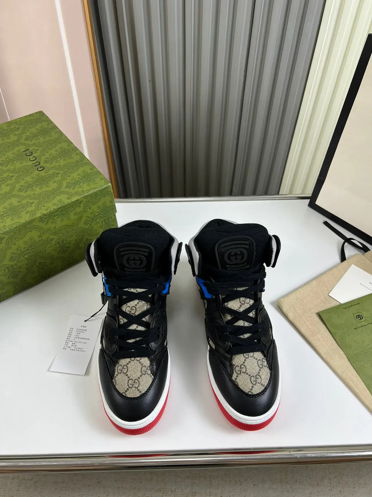Gucci Screener Noir Beige GG Monogram Bleu accentué Lifestyle Sneakers 7