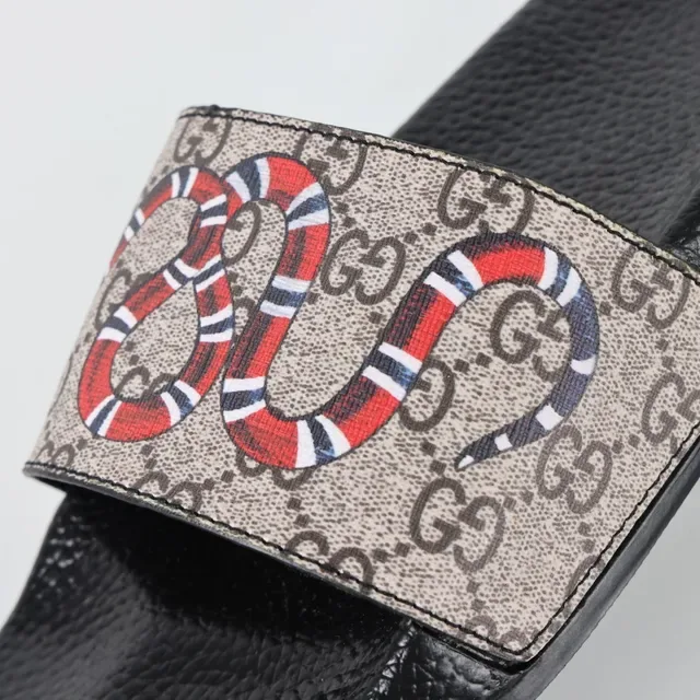 Gucci Screener Preto Bege GG Monogram Lona King Cobra Impressão de serpente Sandálias 6