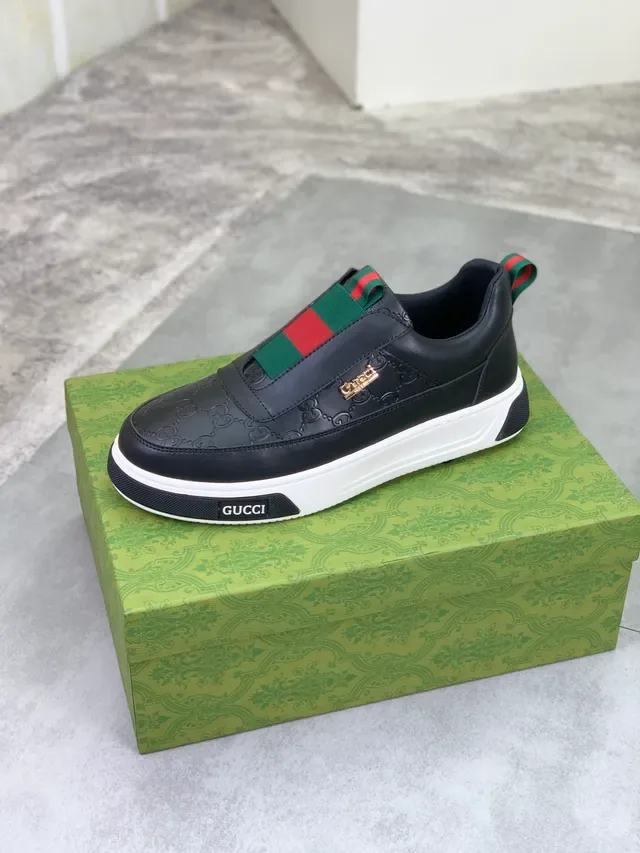 Gucci Screener Noir et Vert Slip-On Embossé GG Cuir Sneakers Lifestyle 5