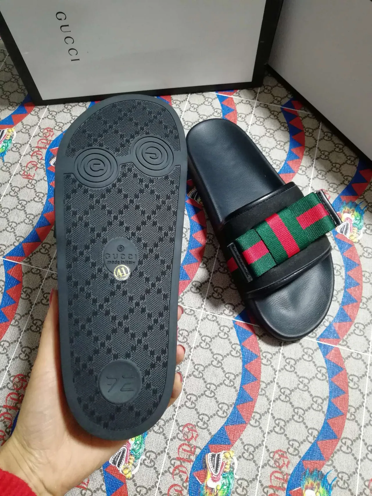 Gucci Screener Black Red Green Web Strap Slippers 4