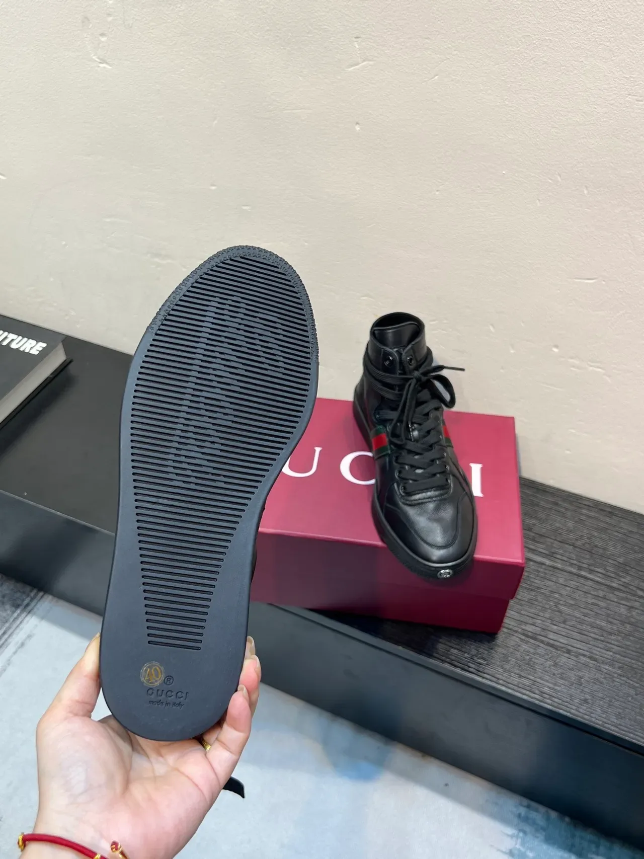 Gucci Screener Black Red Green Web Stripe Lifestyle Sneaker 9