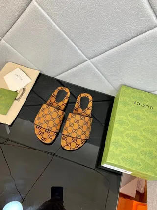 Gucci Screener GG Monogram Orange and Black Slippers 8