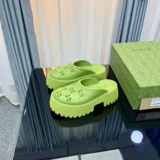 Gucci Screener Lime Green Perforated Platform Slippers