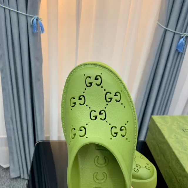 Gucci Screener Lime Green Perforated Platform Slippers 2