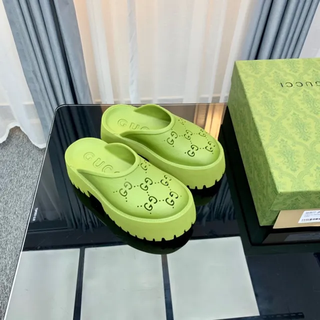 Gucci Screener Lime Green Perforated Platform Slippers 3
