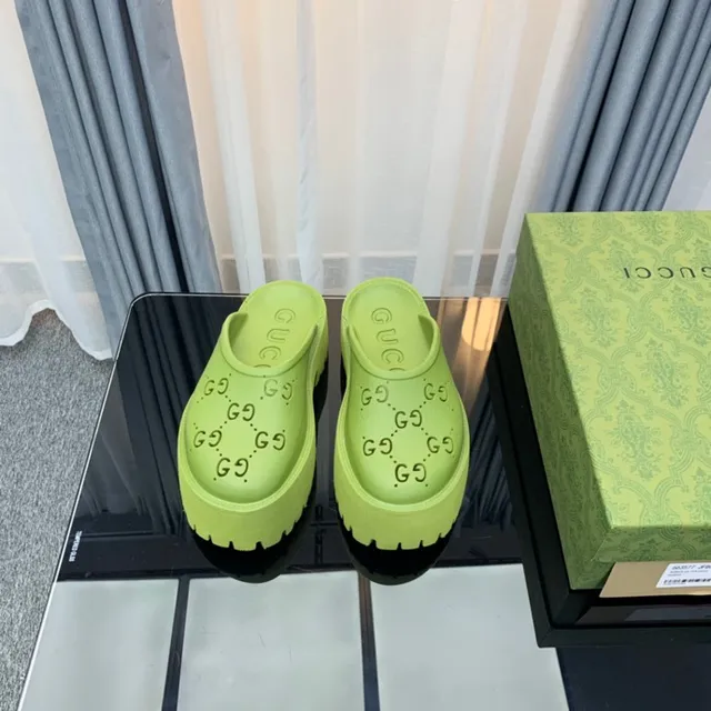 Gucci Screener Lime Green Perforated Platform Slippers 6