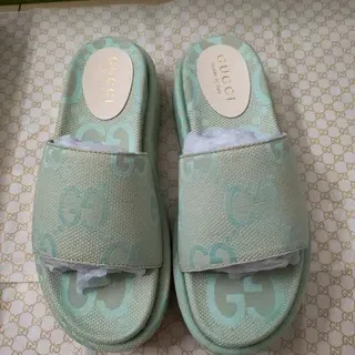 Gucci Screener Mint Green GG Monogram Jacquard Slippers